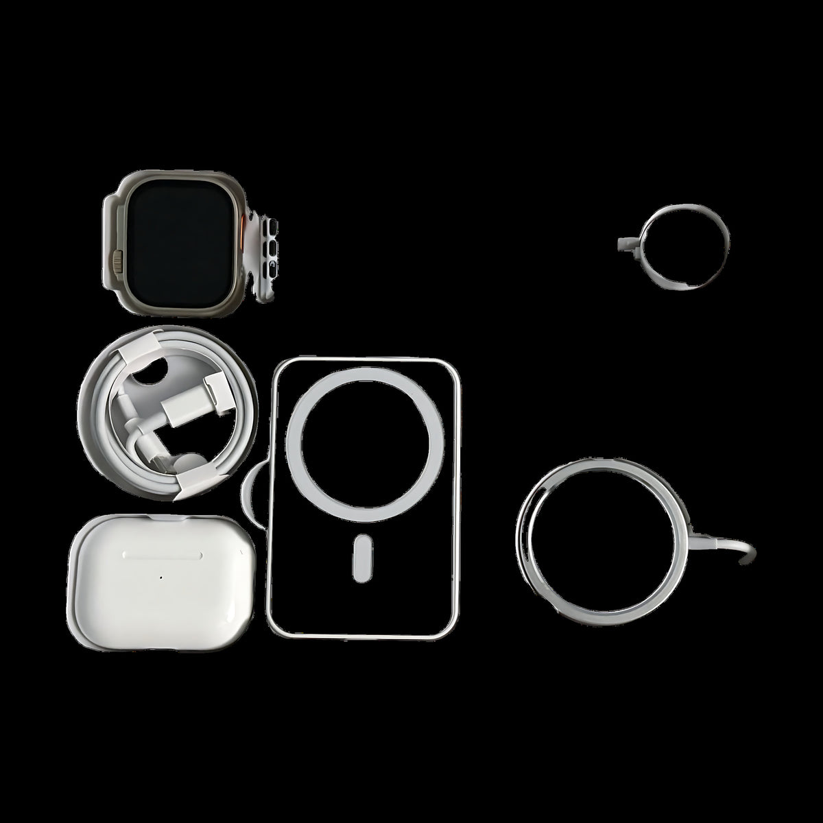 The six Essentials accessories laid out