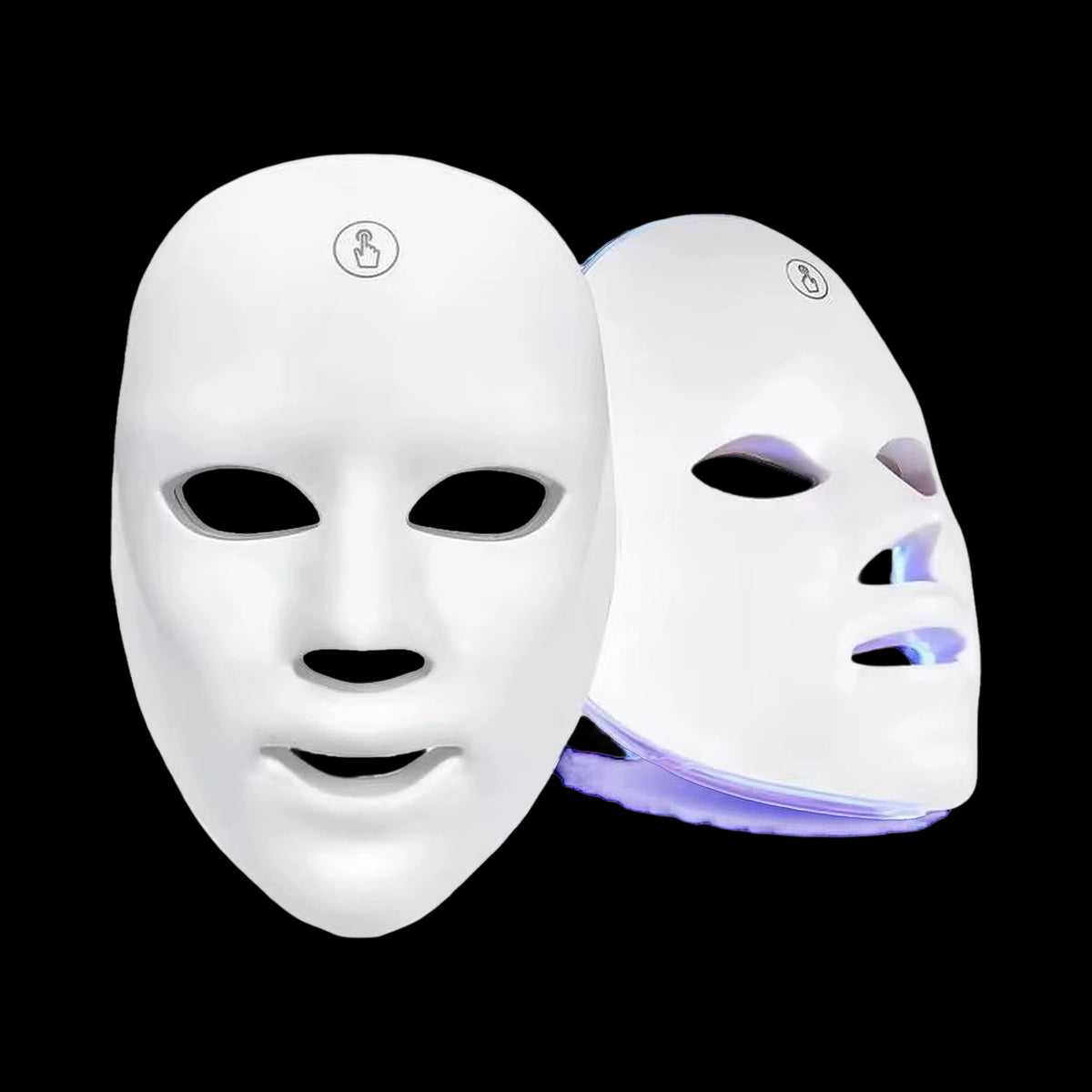 Glow LED Light Mask, front and side views, on black
