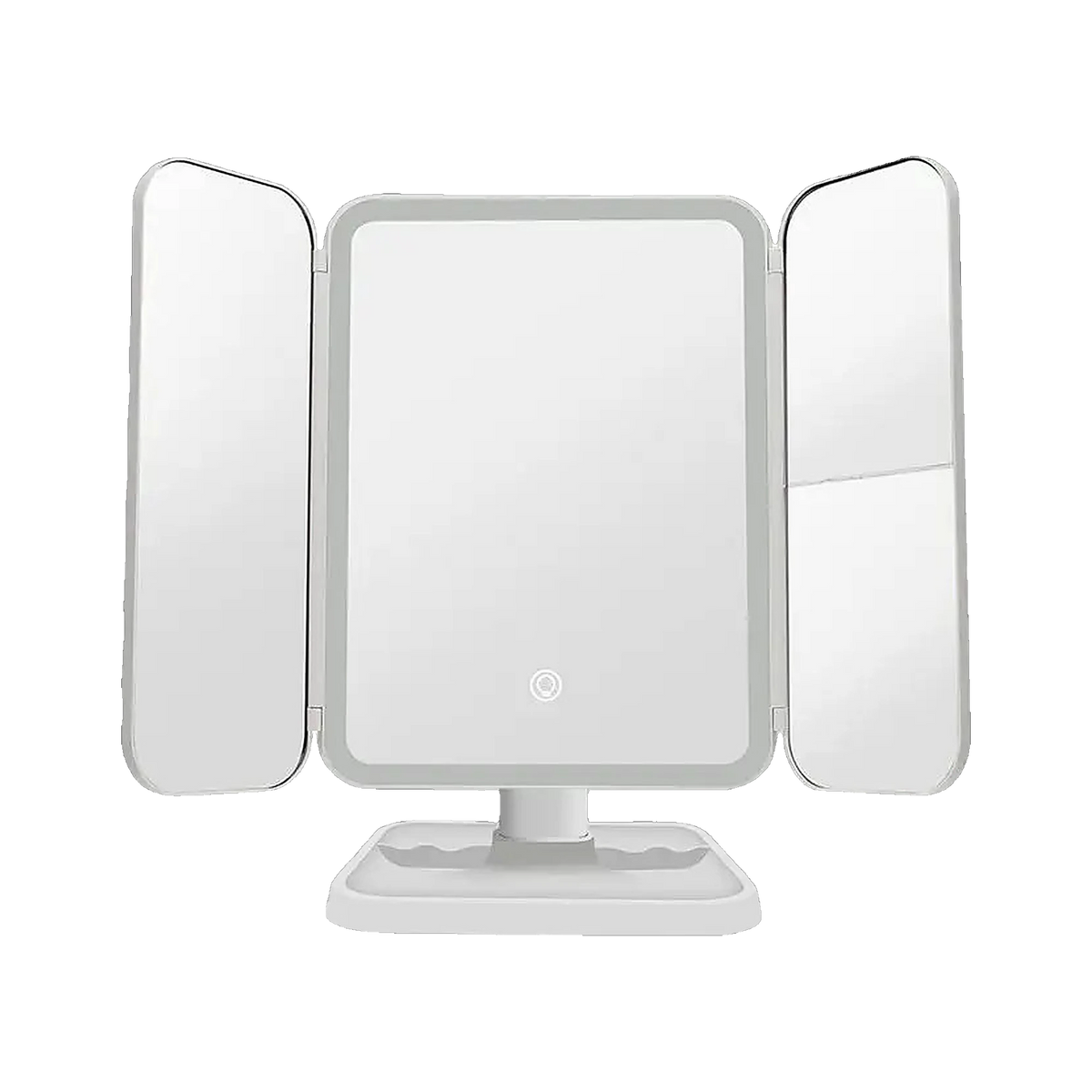 Lumen Tri-Fold LED Mirror, open, front view