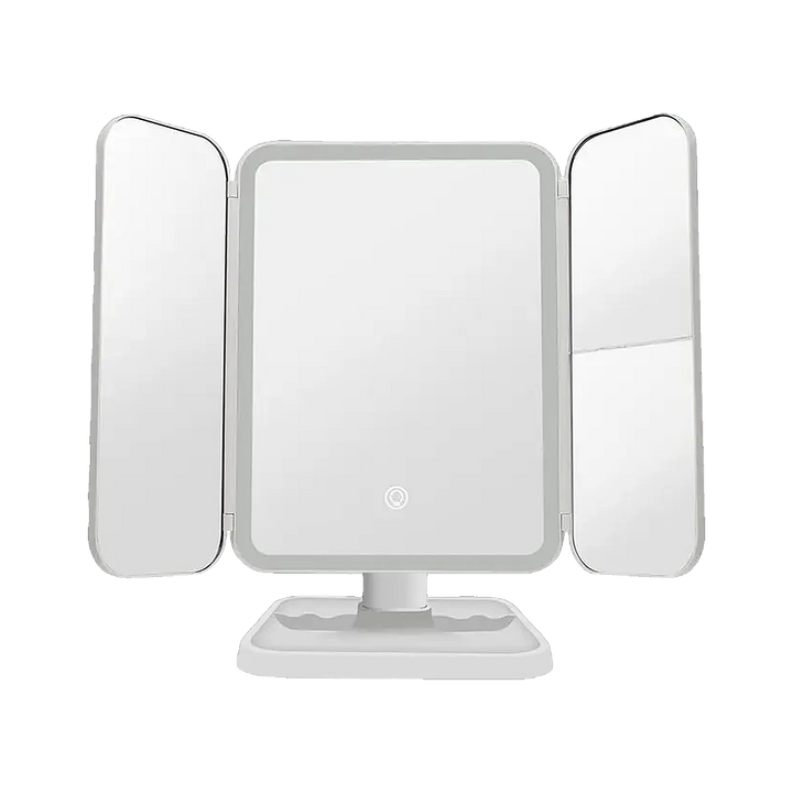 Lumen Tri-Fold LED Mirror, open, front view