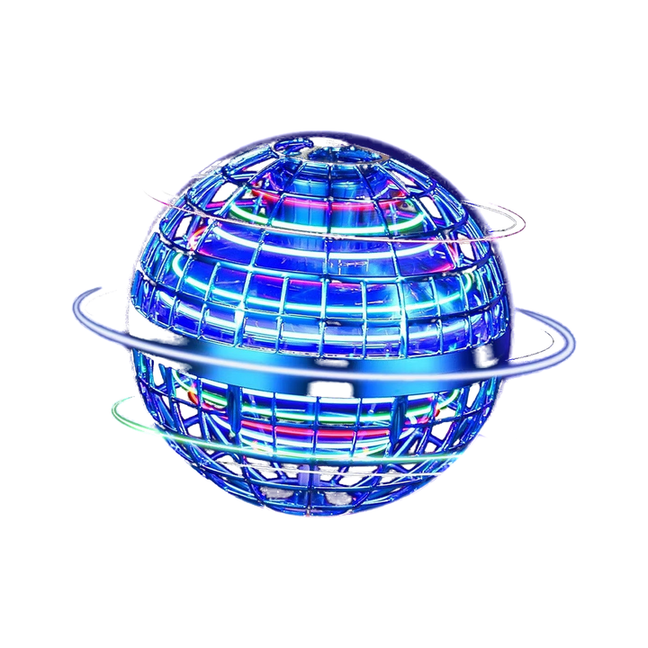 Nova Flying Orb lit up in blue, with LED rings around it