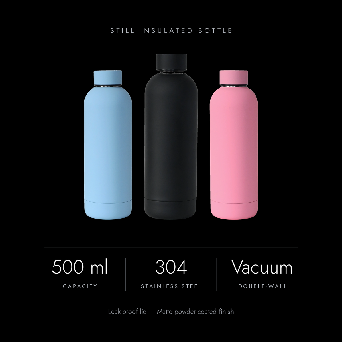 Still key specs: 500 ml, 304 stainless steel, double-wall vacuum insulation